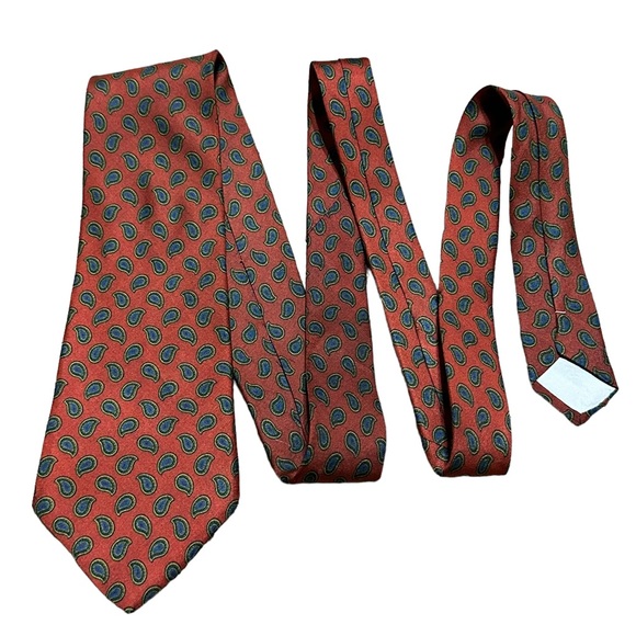 Vintage Designer Rich Rust Blue Paisley Silk Tie by Henri Christian EUC - Picture 5 of 5